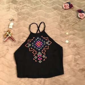 Hollister Tribal black cropped tank top